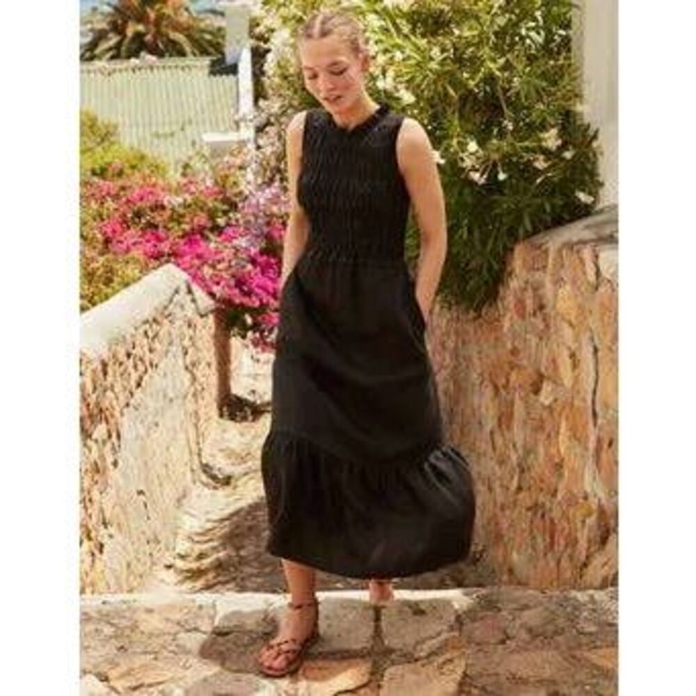 Boden Smocked Linen Midi Dress